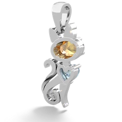 Citrine Kitten 14K White Gold pendant P5780