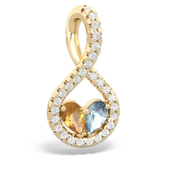 Citrine Pave Twist 'One Heart' 14K Yellow Gold pendant P5360