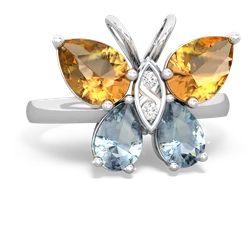 Citrine Butterfly 14K White Gold ring R2215