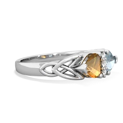 Citrine Celtic Knot Double Heart 14K White Gold ring R5040