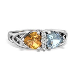 Citrine Celtic Knot Double Heart 14K White Gold ring R5040