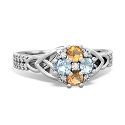 Citrine Celtic Knot Cluster Engagement 14K White Gold ring R26443RD