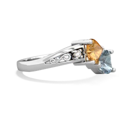 Citrine Snuggling Hearts 14K White Gold ring R2178