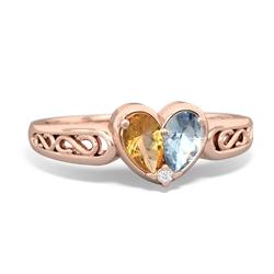 Citrine Filligree 'One Heart' 14K Rose Gold ring R5070