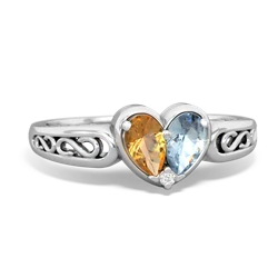 Citrine Filligree 'One Heart' 14K White Gold ring R5070