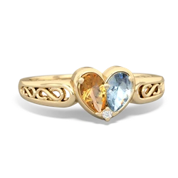 Citrine Filligree 'One Heart' 14K Yellow Gold ring R5070