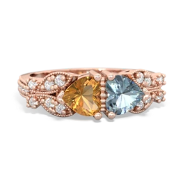 Citrine Diamond Butterflies 14K Rose Gold ring R5601