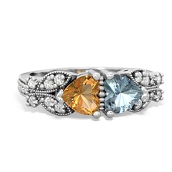 Citrine Diamond Butterflies 14K White Gold ring R5601