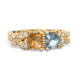 Citrine Diamond Butterflies 14K Yellow Gold ring R5601