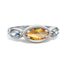 Citrine Milgrain Marquise 14K White Gold ring R5700