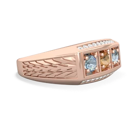 Citrine Three Stone Tire Tread Men's 14K Rose Gold ring R0520