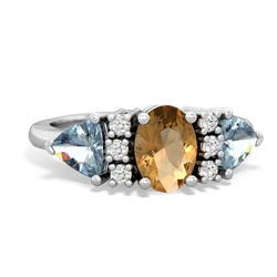 Citrine Antique Style Three Stone 14K White Gold ring R2186