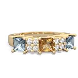 Citrine Three Stone Diamond Cluster 14K Yellow Gold ring R2592