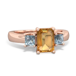 Citrine Three Stone Emerald-Cut Trellis 14K Rose Gold ring R4021