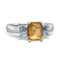 Citrine Three Stone Emerald-Cut Trellis 14K White Gold ring R4021