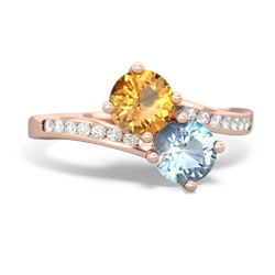 Citrine Channel Set Two Stone 14K Rose Gold ring R5303