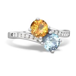 Citrine Channel Set Two Stone 14K White Gold ring R5303