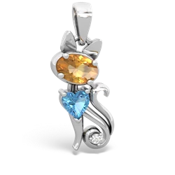 Citrine Kitten 14K White Gold pendant P5780