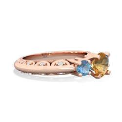 Citrine Art Deco Eternal Embrace Engagement 14K Rose Gold ring C2003