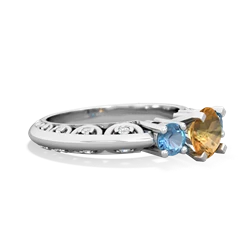 Citrine Art Deco Eternal Embrace Engagement 14K White Gold ring C2003