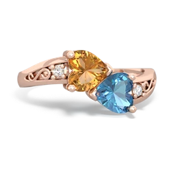 Citrine Snuggling Hearts 14K Rose Gold ring R2178