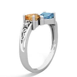 Citrine Snuggling Hearts 14K White Gold ring R2178