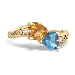 Citrine Snuggling Hearts 14K Yellow Gold ring R2178