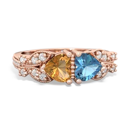 Citrine Diamond Butterflies 14K Rose Gold ring R5601
