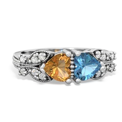 Citrine Diamond Butterflies 14K White Gold ring R5601