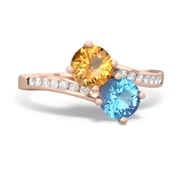 Citrine Channel Set Two Stone 14K Rose Gold ring R5303