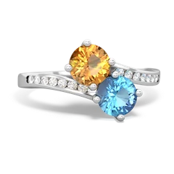 Citrine Channel Set Two Stone 14K White Gold ring R5303