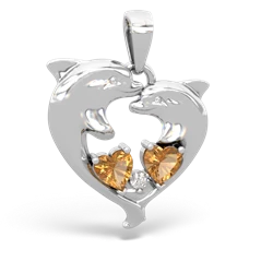 Citrine Dolphin Heart 14K White Gold pendant P5820