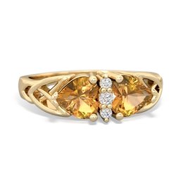 Citrine Celtic Knot Double Heart 14K Yellow Gold ring R5040