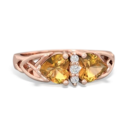 Citrine Celtic Knot Double Heart 14K Rose Gold ring R5040