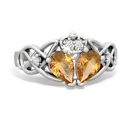 Citrine 'One Heart' Celtic Knot Claddagh 14K White Gold ring R5322