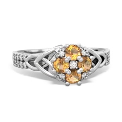 Citrine Celtic Knot Cluster Engagement 14K White Gold ring R26443RD