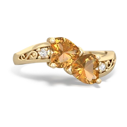 Citrine Snuggling Hearts 14K Yellow Gold ring R2178