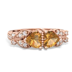 Citrine Diamond Butterflies 14K Rose Gold ring R5601