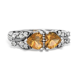 Citrine Diamond Butterflies 14K White Gold ring R5601