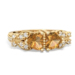 Citrine Diamond Butterflies 14K Yellow Gold ring R5601