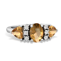 Citrine Antique Style Three Stone 14K White Gold ring R2186