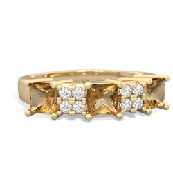 Citrine Three Stone Diamond Cluster 14K Yellow Gold ring R2592