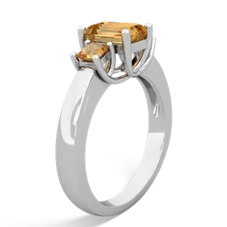 Fire Opal Three Stone Emerald-Cut Trellis 14K White Gold ring R4021