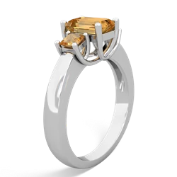 Citrine Three Stone Emerald-Cut Trellis 14K White Gold ring R4021