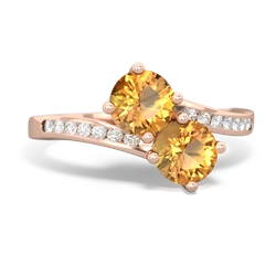 Citrine Channel Set Two Stone 14K Rose Gold ring R5303