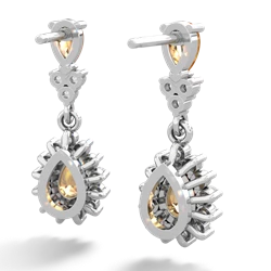 Citrine Halo Pear Dangle 14K White Gold earrings E1882