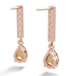 Citrine Art Deco Diamond Drop 14K Rose Gold earrings E5324