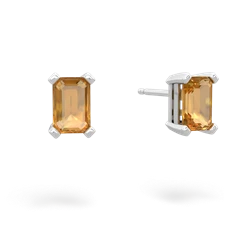 Citrine 6X4mm Emerald-Cut Stud 14K White Gold earrings E1855