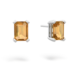 Citrine 7X5mm Emerald-Cut Stud 14K White Gold earrings E1856