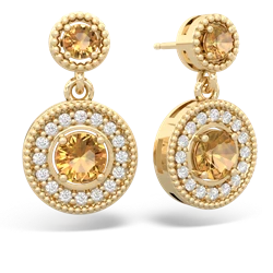 Citrine Halo Dangle 14K Yellow Gold earrings E5319